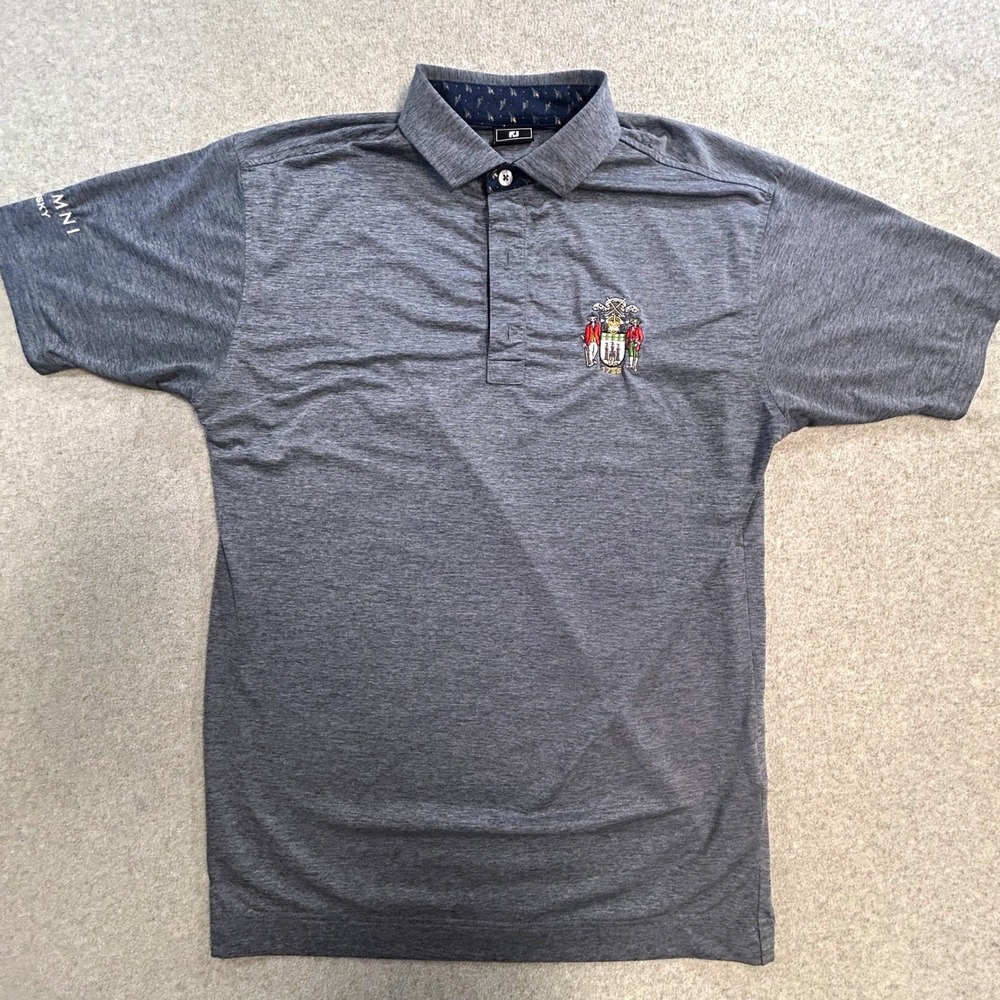 FootJoy Polo Shirt Mens Medium Blue Excellent Heathered Golf Crest Alumni Whisky